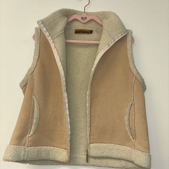Sherpa Jackets & Blazers - Brandwear Vest Sherpa Tan Brown Women’s Sz Med Winter Country Cottage Core Cozy